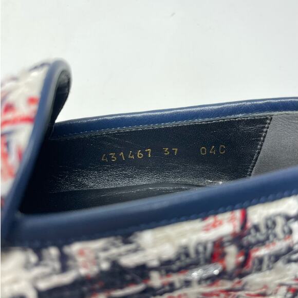 Gucci Jordaan Tweed Check Horsebit Flat Loafers Red White Blue Gold EU 37 - Picture 13 of 14